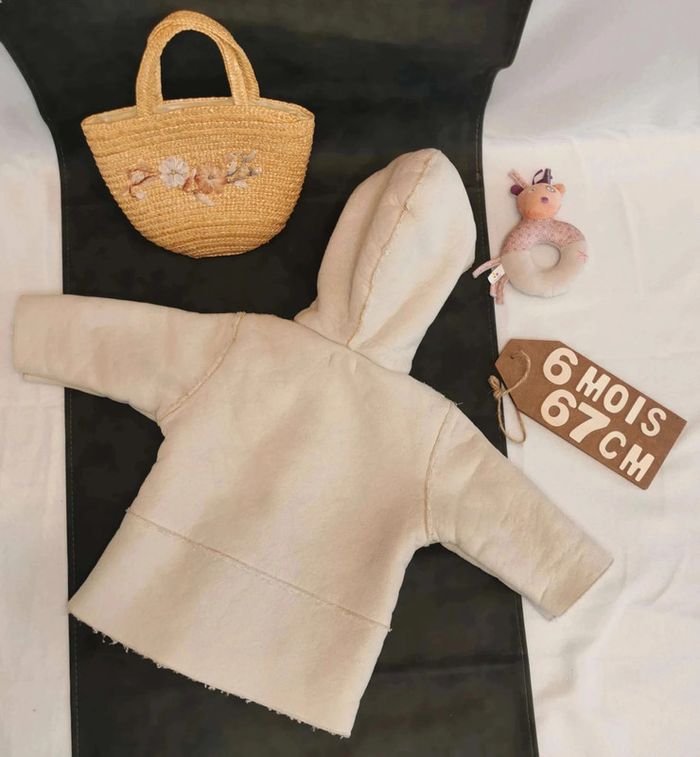 Veste  👣 à  capuche  obaïbi  crème beige  6mois/67cm - photo numéro 2
