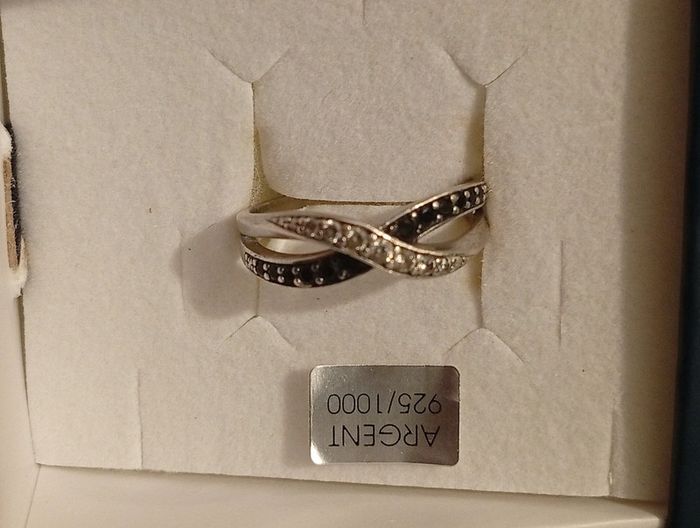 Bague argent 925 croisée oxydes blancs & noirs – EDORA - photo numéro 3