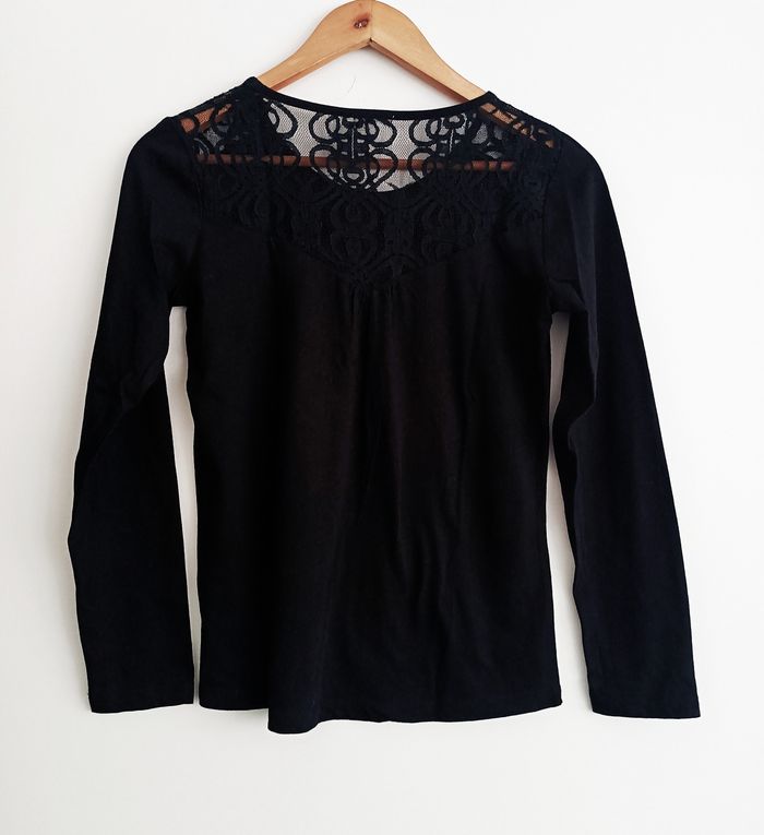 T-shirt noir à dentelle manches longues. Etam. Taille S / 36 / 38 - photo numéro 6