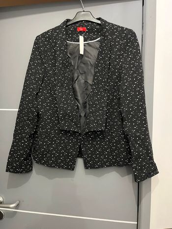 Veste blazer femme 44 noir motifs blancs neuve