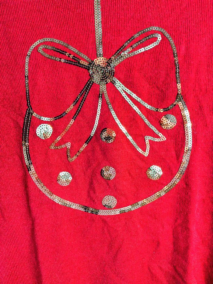 Pull de Noel / fête femme S rouge et doré - photo numéro 2