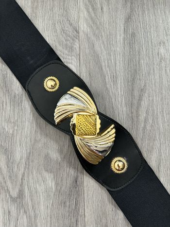 Ceinture bandeau élastique noire dorée et argentée Vintage 90x7,5cm