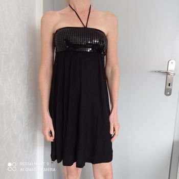 Robe bustier mini noire sequins t34