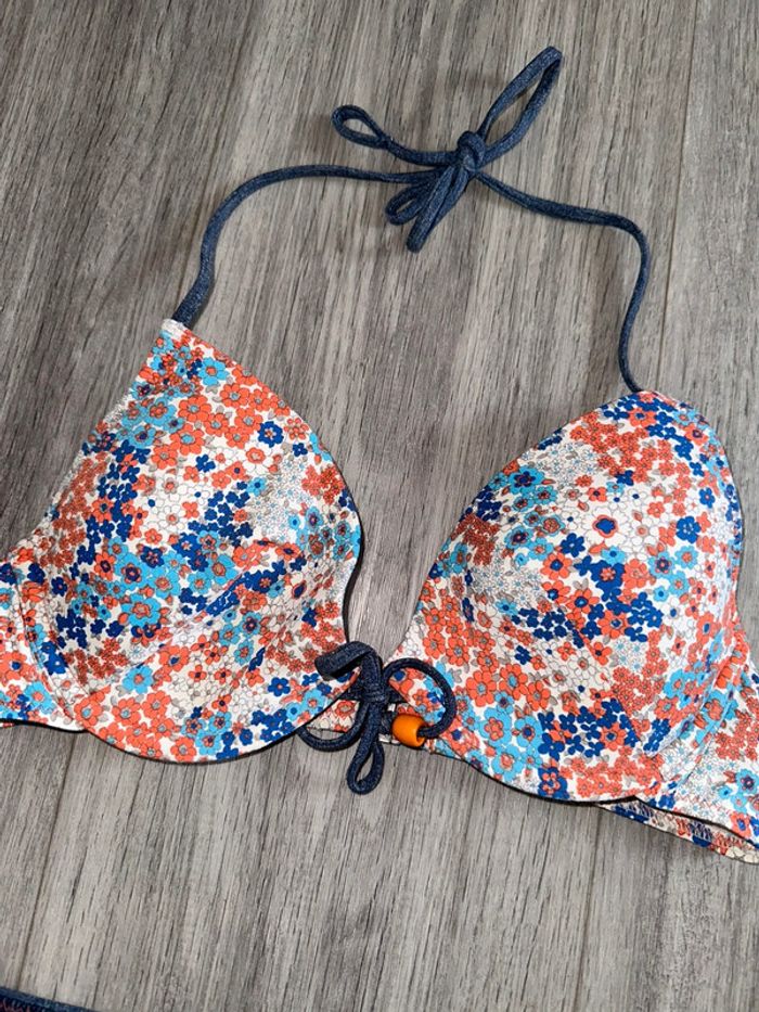 Maillot de bain deux pièces à fleurs effet jean T34/36 XS/S - photo numéro 2