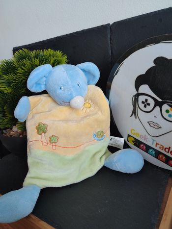 Doudou plat Souris bleue jaune soleil escargot Vetir Gemo arbre carré  DD003237
