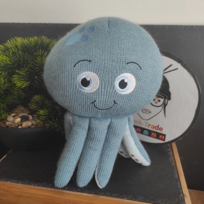 doudou peluche Pieuvre Bleu Jaune Laine Supremia AG Tentacule Pois Tâches