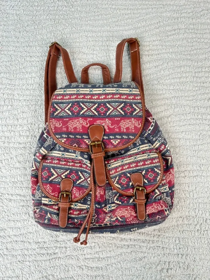 Sac à dos vintage en toile et simili cuir style bohème