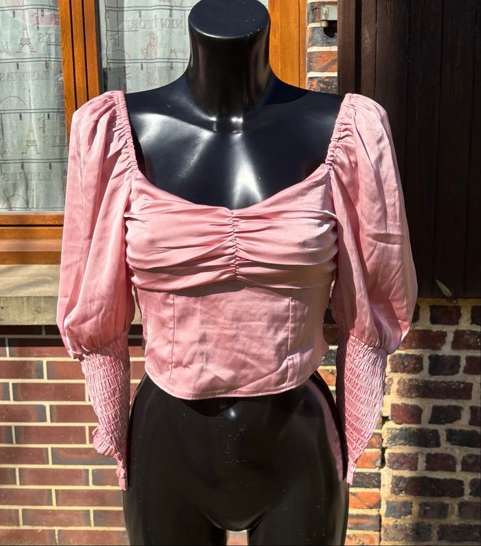 💖 Blouse courte rose manches bouffantes H&M – Taille 38 (M) - photo numéro 1