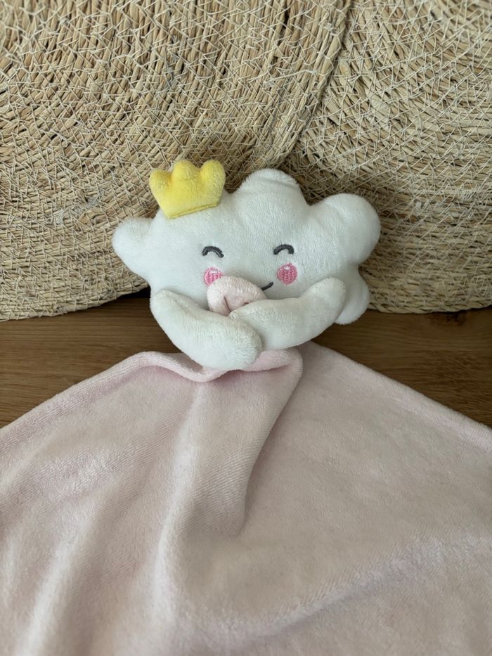 Doudou nuage blanc couronne mouchoir rose bébé douceur - photo numéro 3