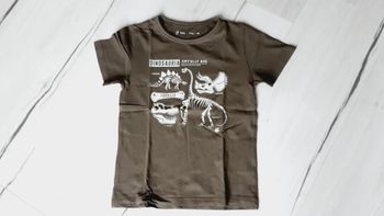 Vêtement garçon tee-shirt manches courtes Vert kaki squelette dinosaure Gémo 5 ans