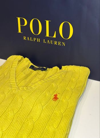 🌼 Pull Ralph Lauren Jaune à Col V Logo Orange - Taille S/36 - Très bon état
