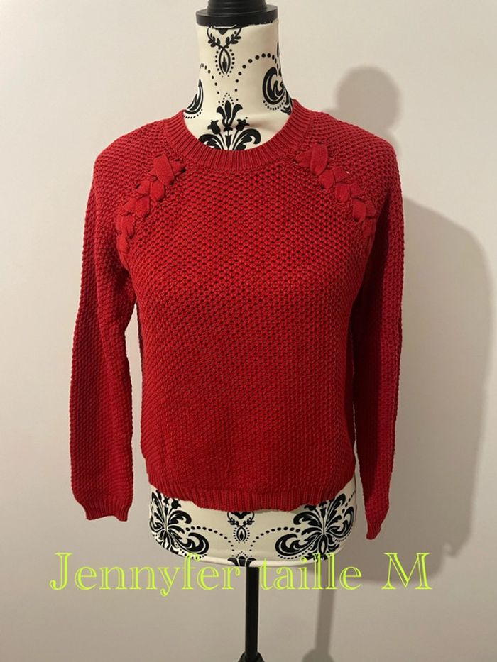 Pull rouge à manches longue grosse maille tressé au col Jennyfer taille M