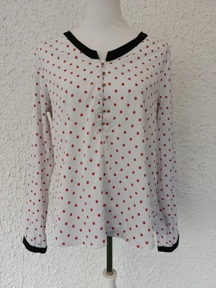 Blouse manches longues légère blanche a motif Tex taille 44