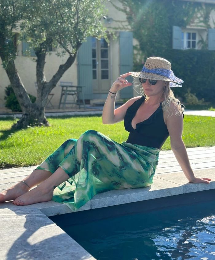 Chapeau en paille ruban imprimé bleu modèle vintage fabriqué en Italie T.U - photo numéro 4