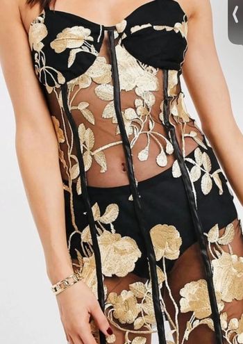 Robe noire transparente brodée fleurs dorées Jagger&Stone Taille 36