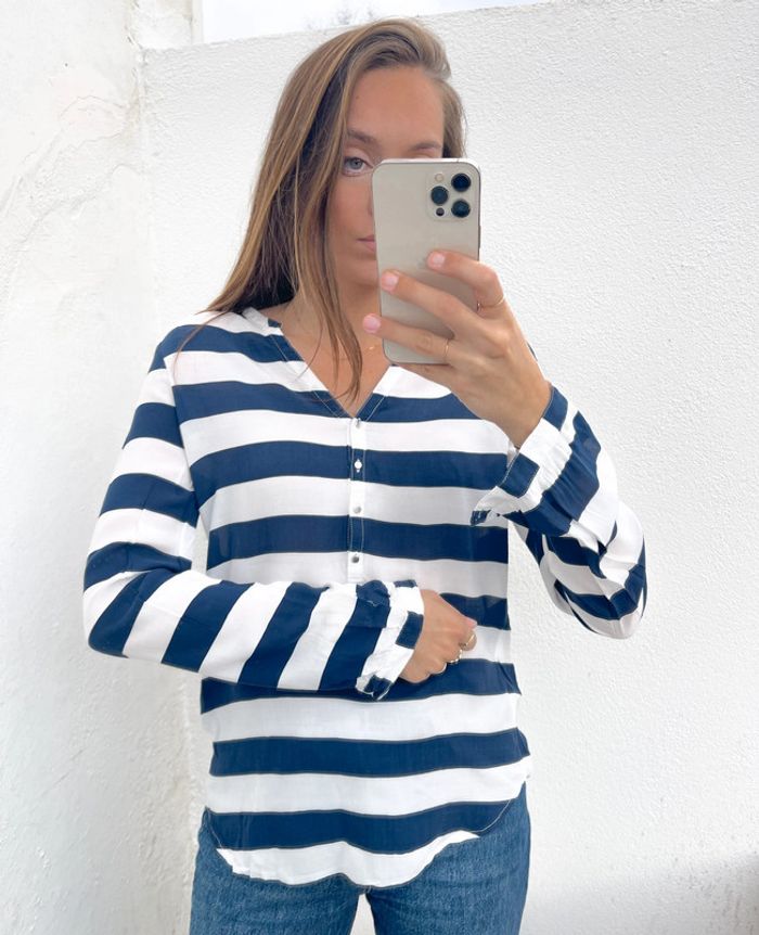 Blouse manches longues à rayures bleu marine et blanche Pimkie - photo numéro 5