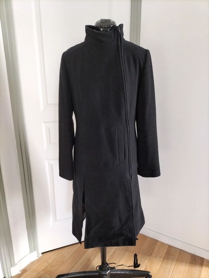 Manteau Cachemire et laine noir fermeture Zip - photo numéro 2