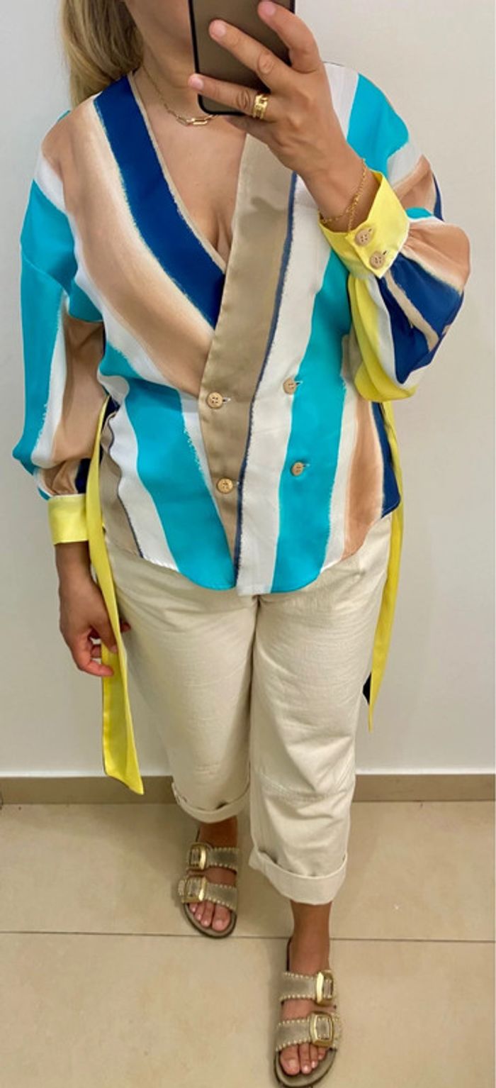 🎨Blouse satinée à rayures multicolores ZARA Taille M - photo numéro 6