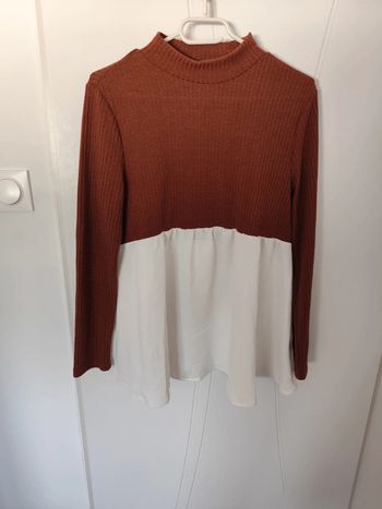 Blouse ample marron/blanc