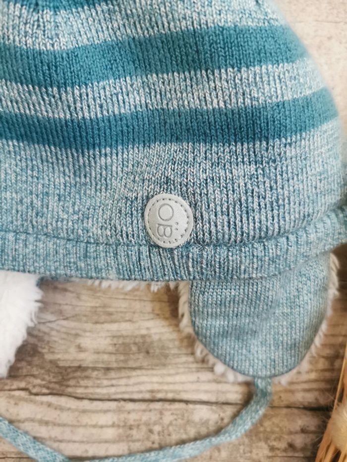 🌺OBAIBI très jolie bonnet 6mois 44cm bleu gris chaud ponpom bébé - photo numéro 3