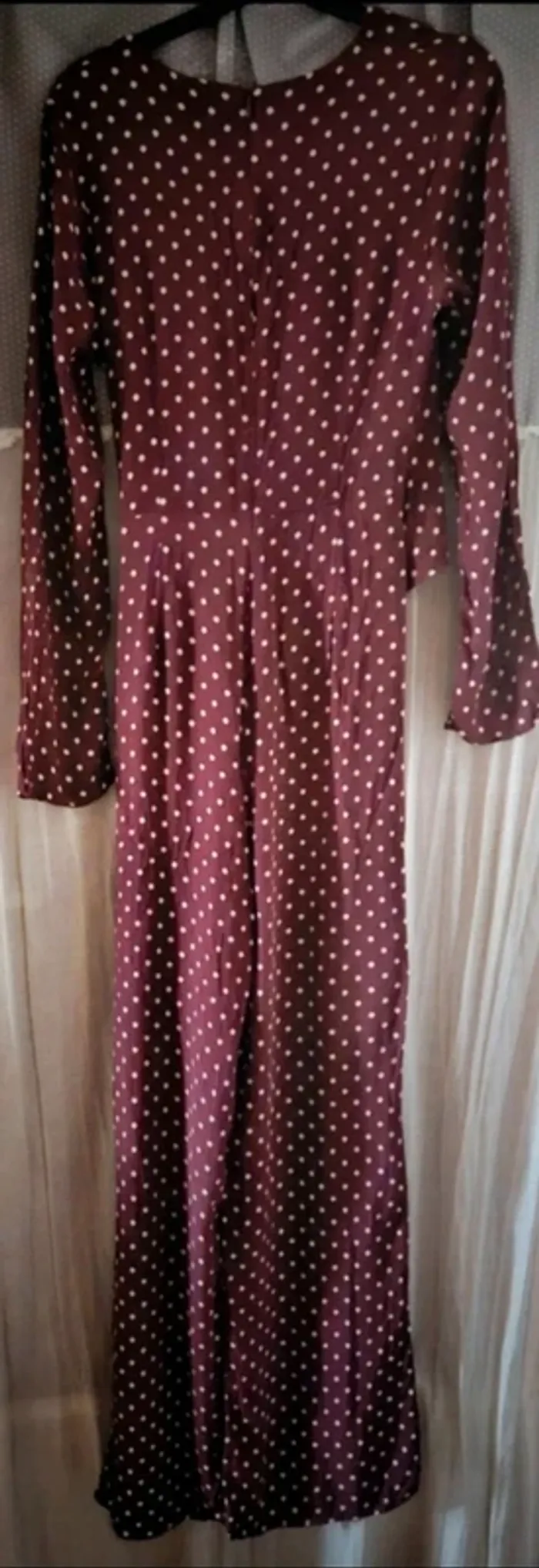 Combinaison pantalon bordeaux pois crème Mango Taille M Neuve - photo numéro 4