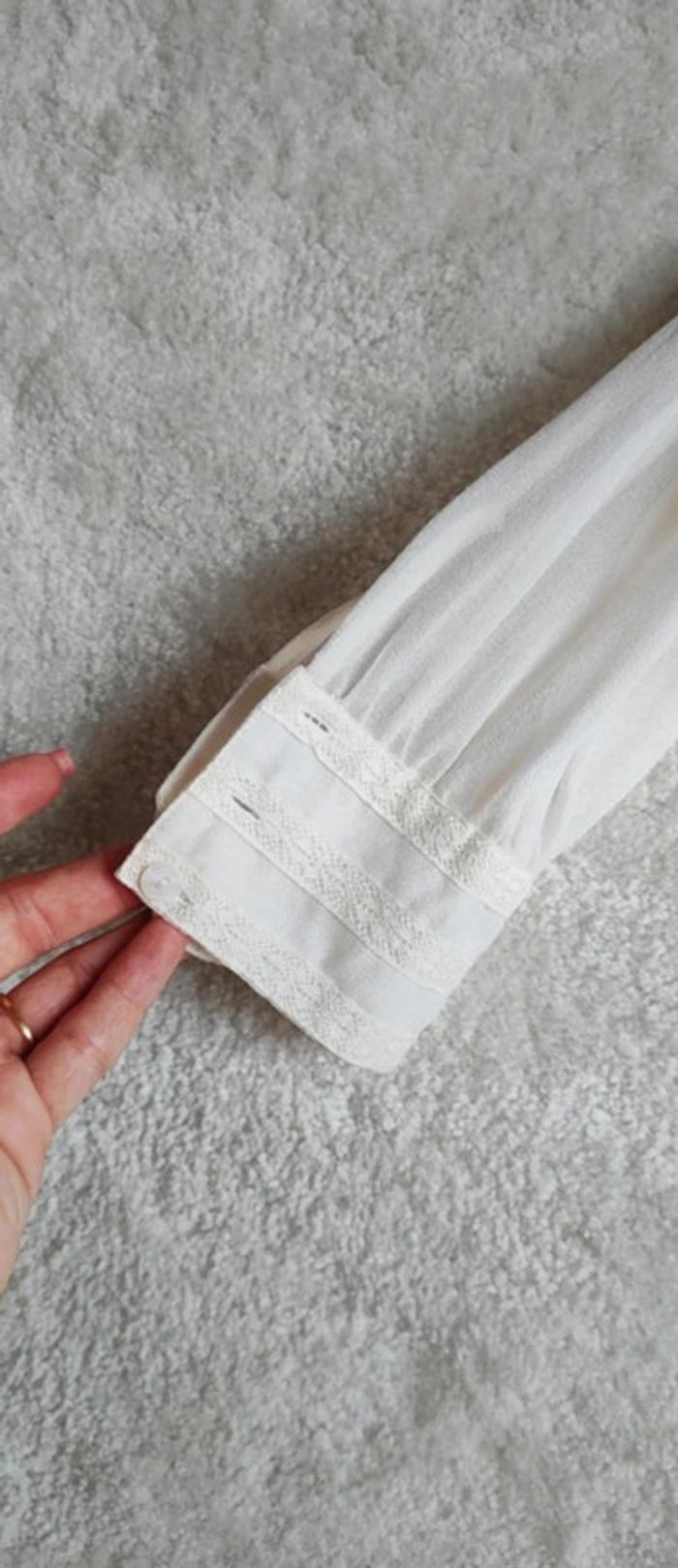 Chemise Chemisier écru 123 Un Deux Trois 100% soie T44 détail dentelle transparent neuf - photo numéro 9