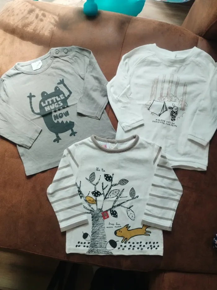 Lot de 3 t-shirts à manches longues garçon 12 mois