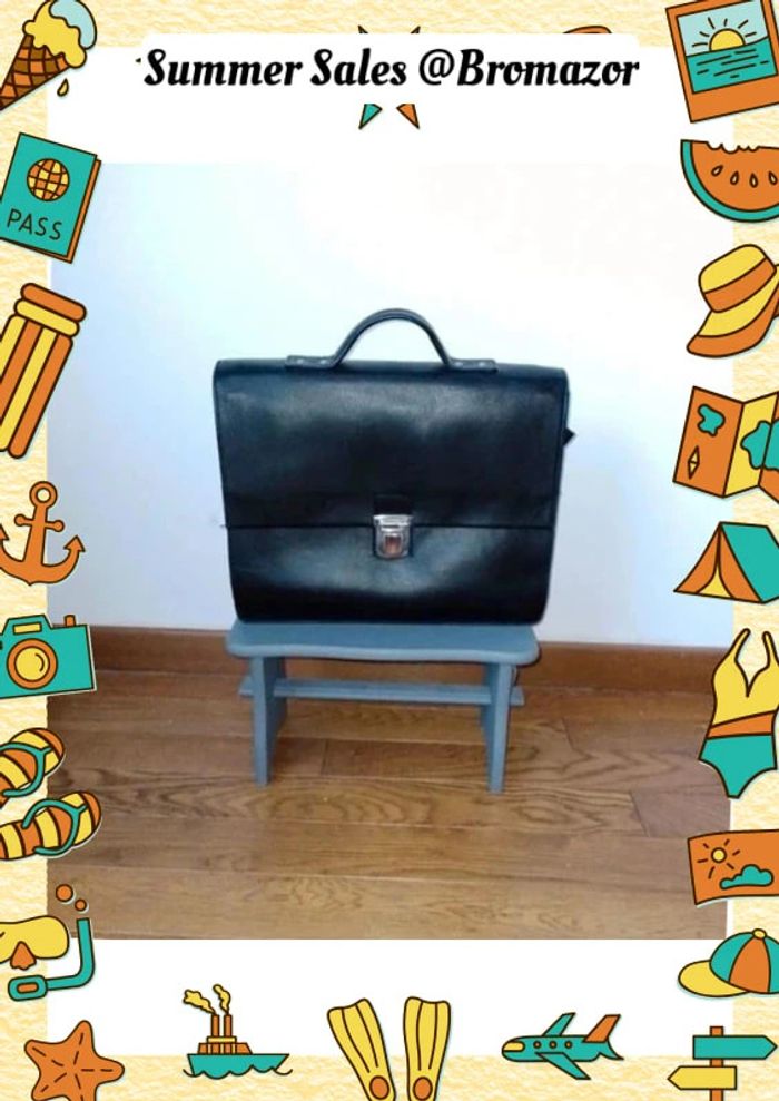 Cartable à compartiments en cuir noir