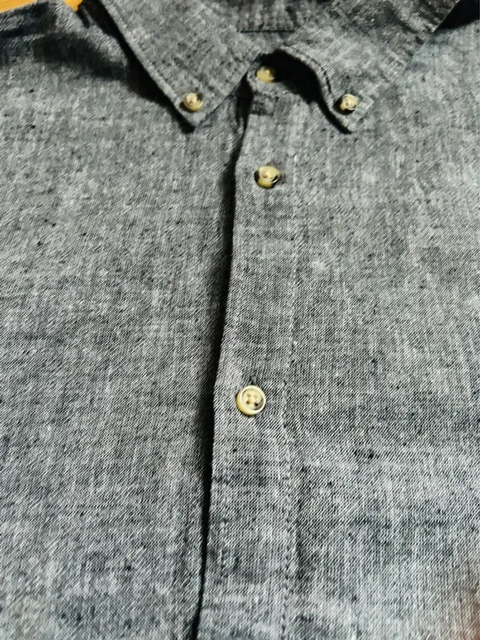 🔹🌿Chemise en lin coton chambray vintage homme Taille L Blue denim linen shirt🌿🔹 - photo numéro 11