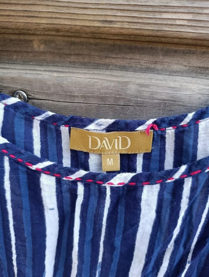Blouse manches courtes oversize bleu et blanche 38 M David - photo numéro 4