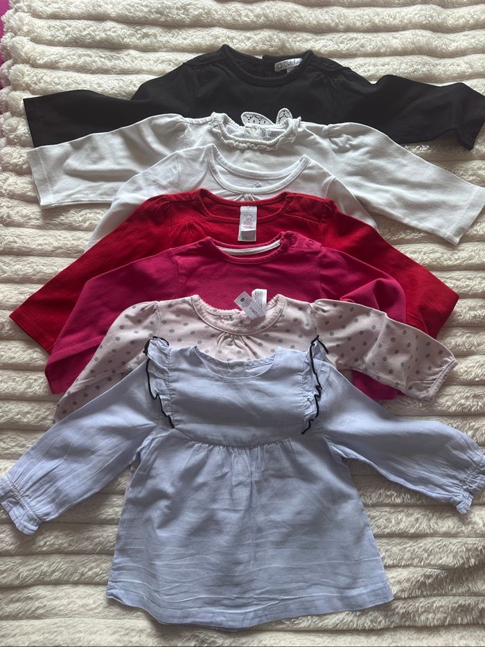 Lot 7 tshirts manches longues 12 mois