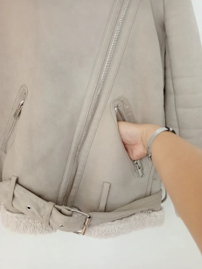 Manteau perfecto oversize en daim femme - photo numéro 2