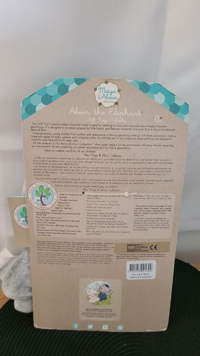 Eléphant Alvin : Doudou avec tête en caoutchouc naturel - photo numéro 2
