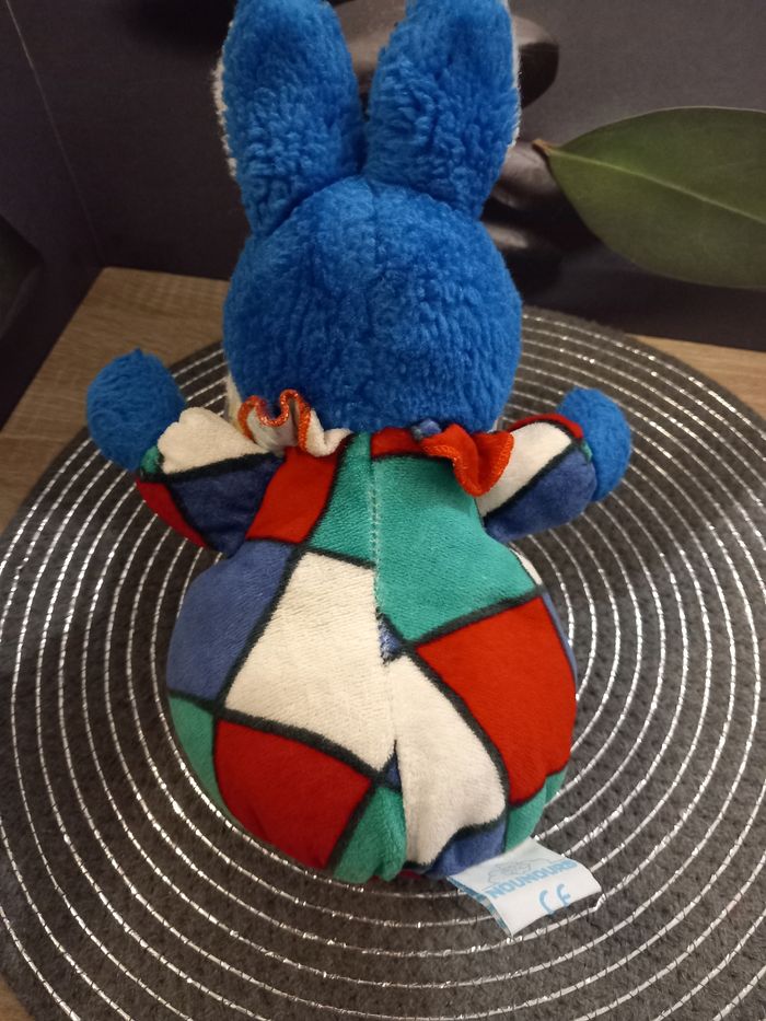 Peluche lapin boule arlequin vintage marque nounours a grelot - photo numéro 4