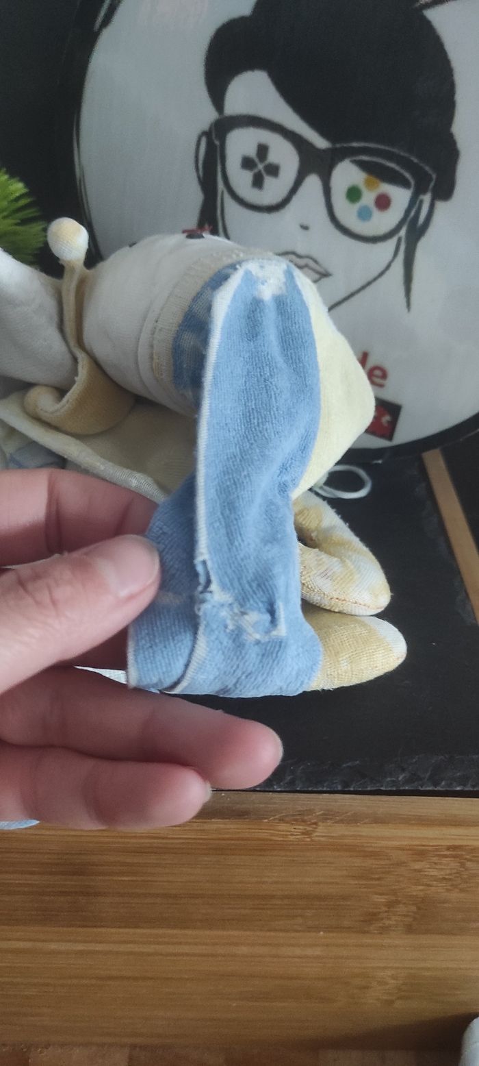 doudou Baby Nat ancien clown marionnette jaune bleu vert rond bonnet bouffon - photo numéro 8