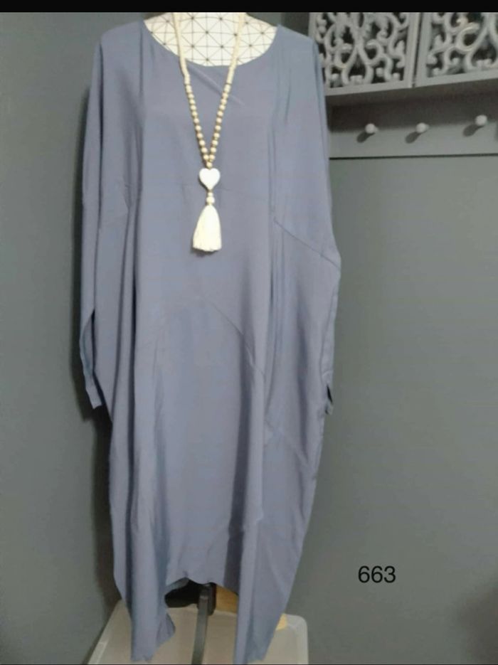 Robe Tunique Bohème Grande Taille 58 – Bleu Motif Tribal, Manches Longues, Style Décontracté Chic 🌺