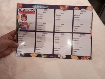 Fiche menu de la semaine magnétique 