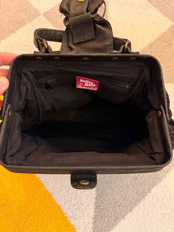 Sac à bandoulière en cuir et tissus noir vintage - photo numéro 5