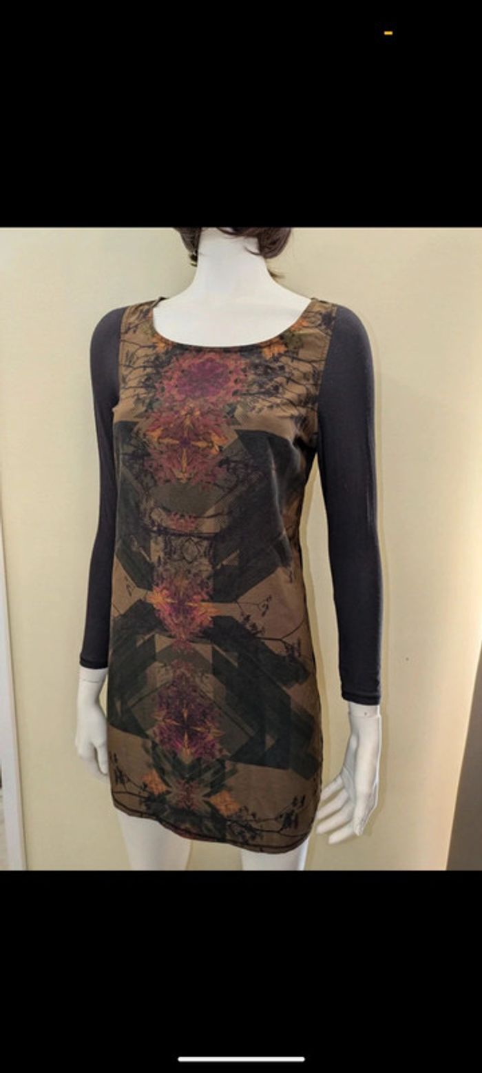 Robe manche longue Bershka motif noir marron - photo numéro 2