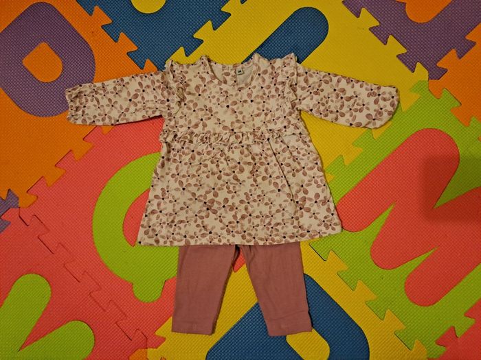 Ensemble tunique manches longues legging violet fleur, taille 3 mois (62 cm)