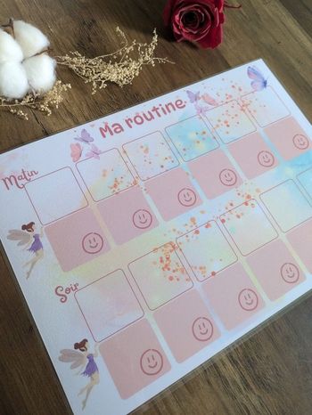 Tableau de routine enfant plastifié motifs fée