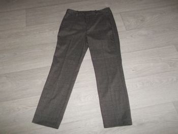 Pantalon ZARA Prince de Galles marron lignes bleu marine habillé taille 38 TBE