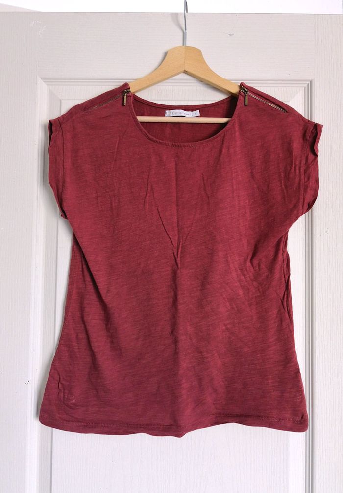 Tee-shirt femme, coloris bordeaux, taille S, Marque Gémo