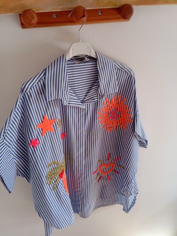 Chemise coton bleu patch néon brodé taille L XL