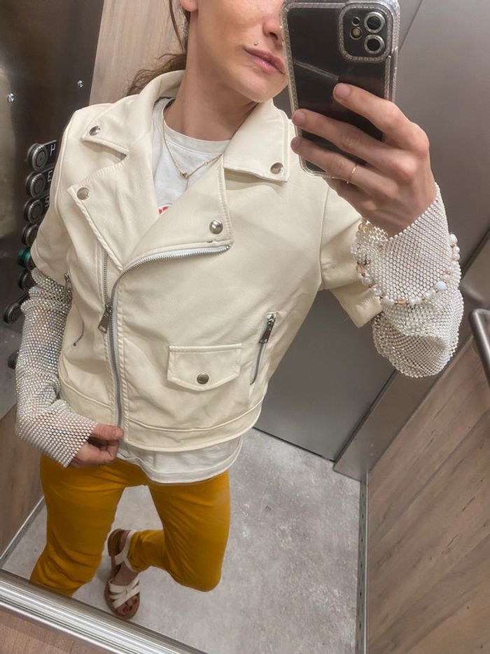 Veste en simili-cuir crème neuve M - photo numéro 8