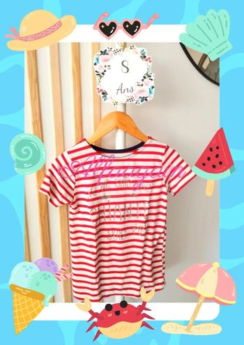 T-shirt rouge blanc rayé 8ans