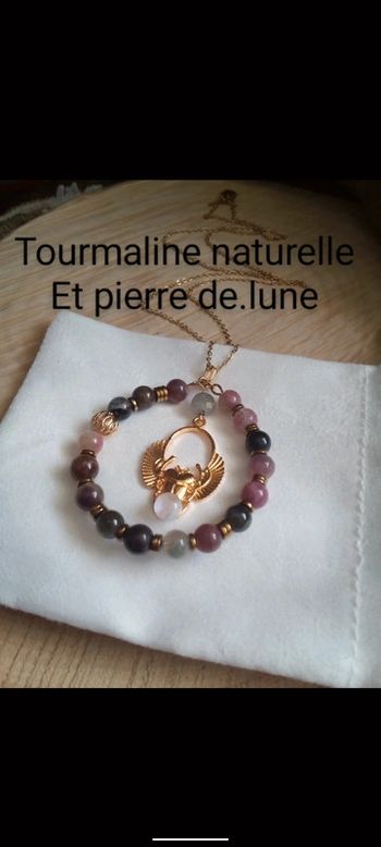 Collier unique scarabée et tourmaline naturelle