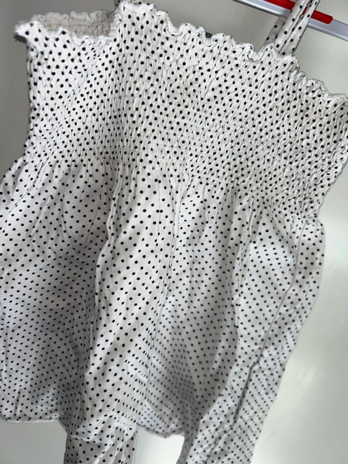 Petit haut à bretelle blanc et pois noir - 10 ans - Vynil fraise - photo numéro 2