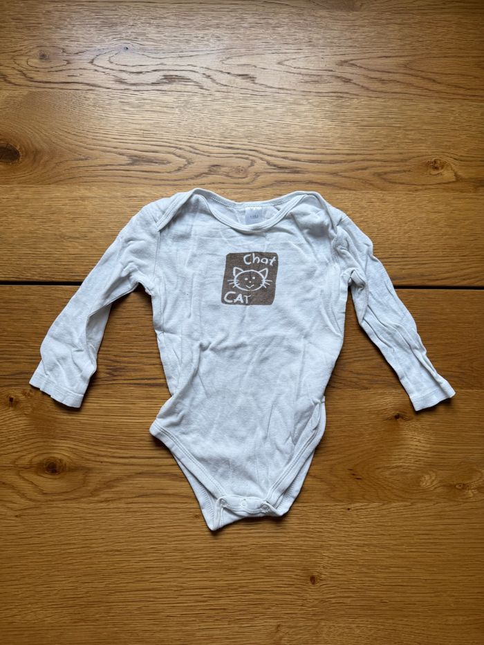 Body Blanc Manches Longues Motif Chat Bébé 18 Mois Mixte – Très Bon État – Réduction sur Lot