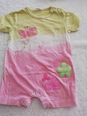 Combi short fille 3 mois vert et rose